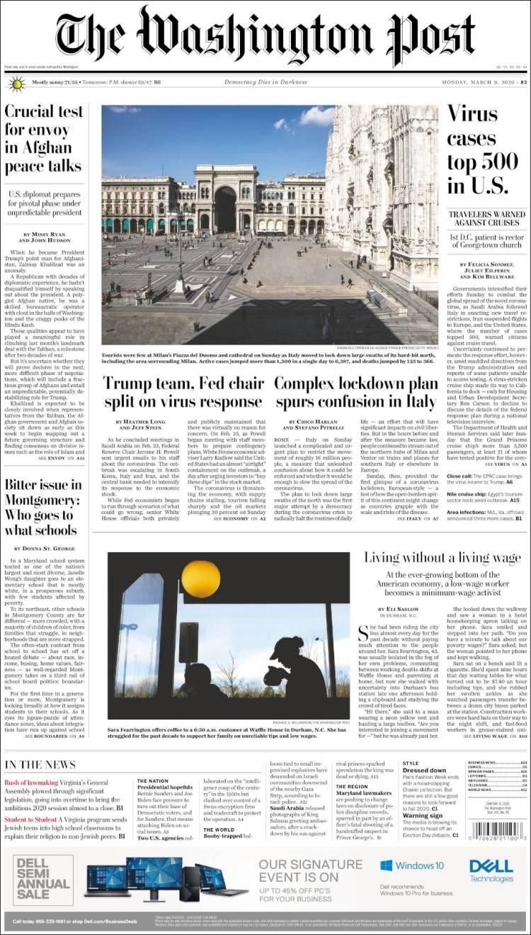 Tapa diarios, Washington, Lunes 9 de marzo de 2020