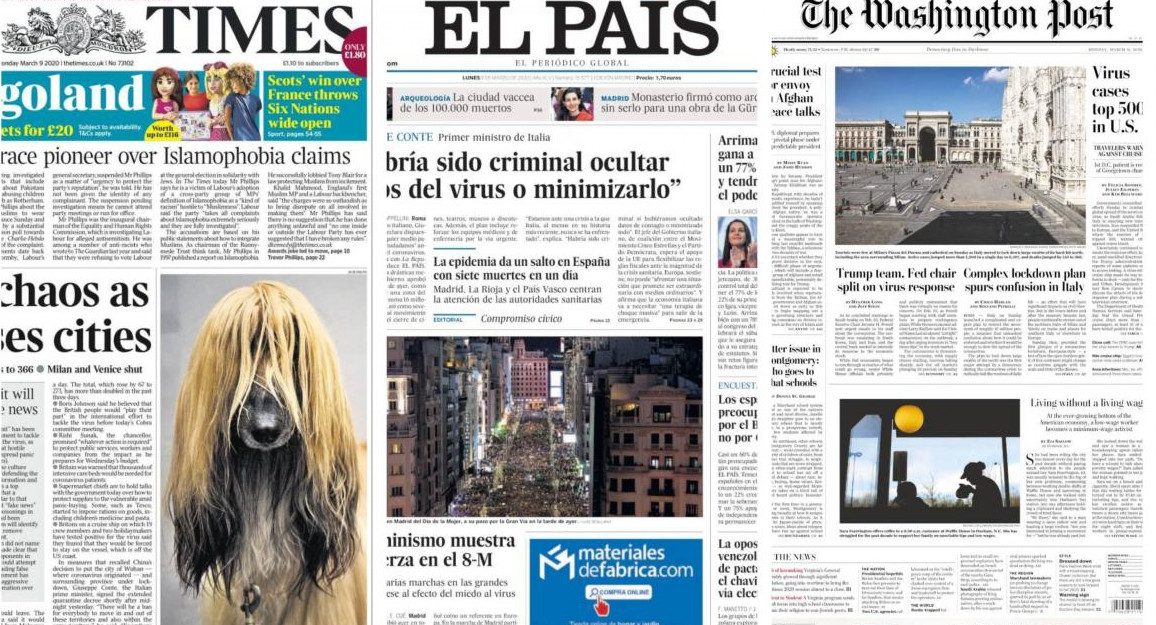 Tapa diarios, Lunes 9 de marzo de 2020