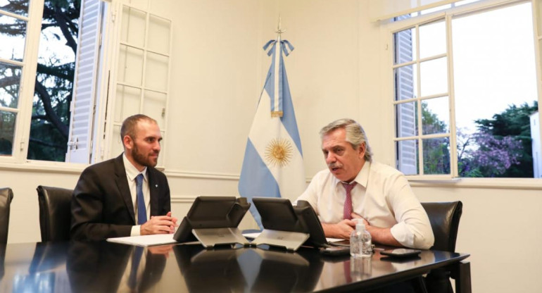 Martín Guzmán y Alberto Fernández en diálogo con Kristalina Georgieva