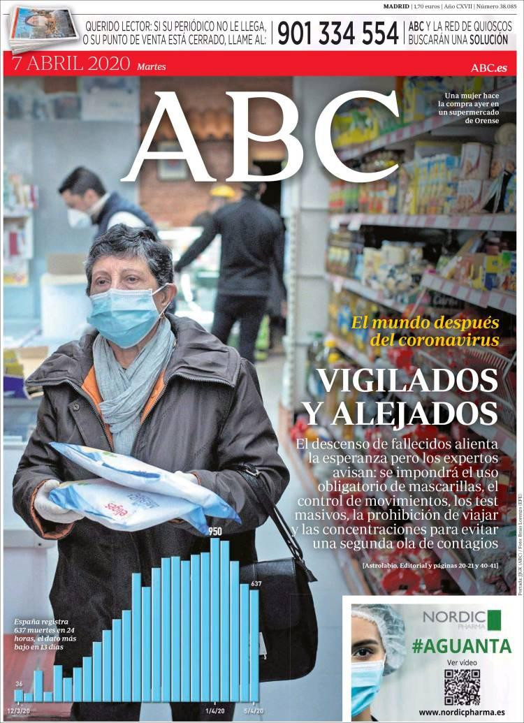 Tapas de diarios, ABC, martes 7 de abril de 2020