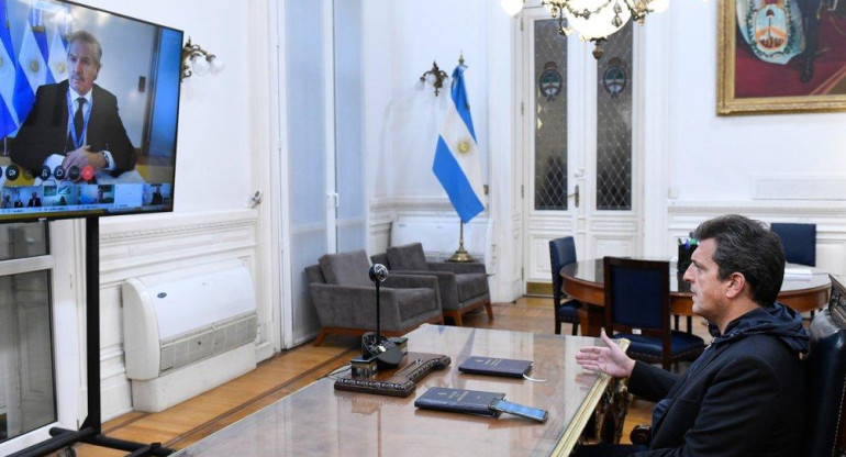 Felipe Solá y Sergio Massa en videoconferencia, NA