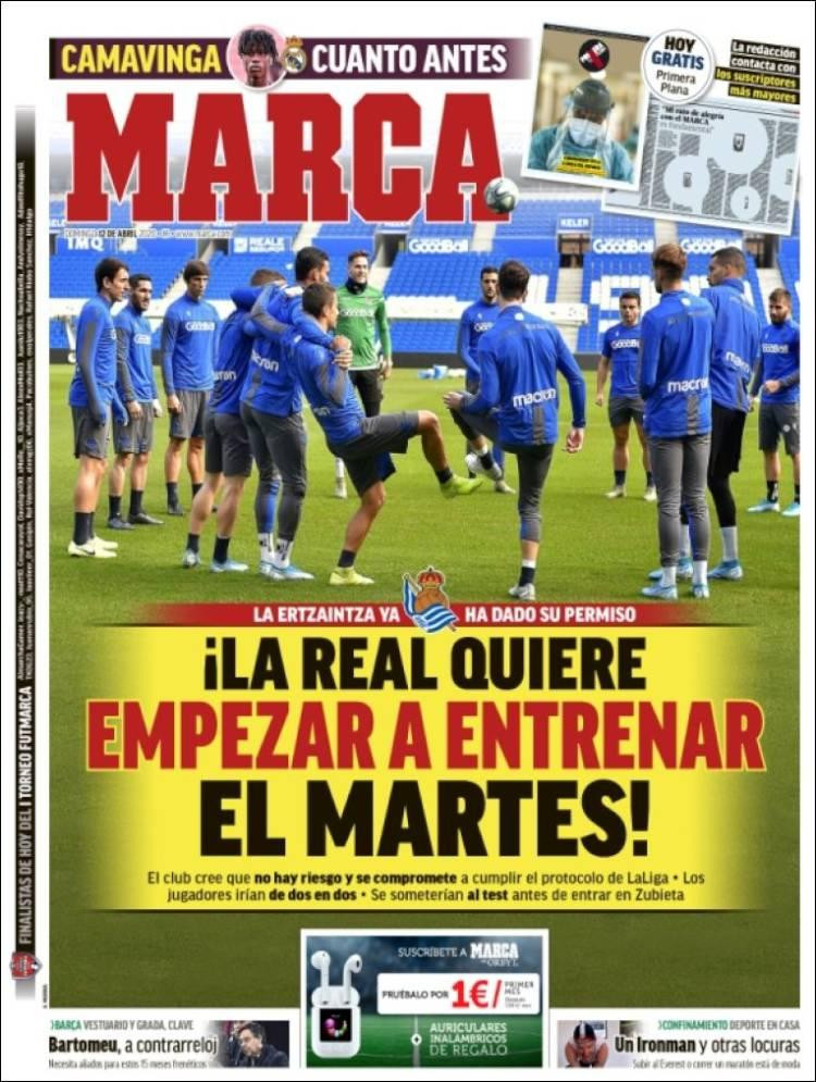 Tapa de diarios, Marca, domingo 12 de abril de 2020|	