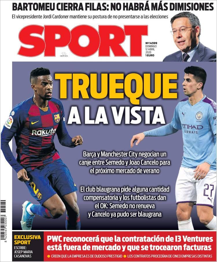 Tapa de diarios, Sport, domingo 12 de abril de 2020|	