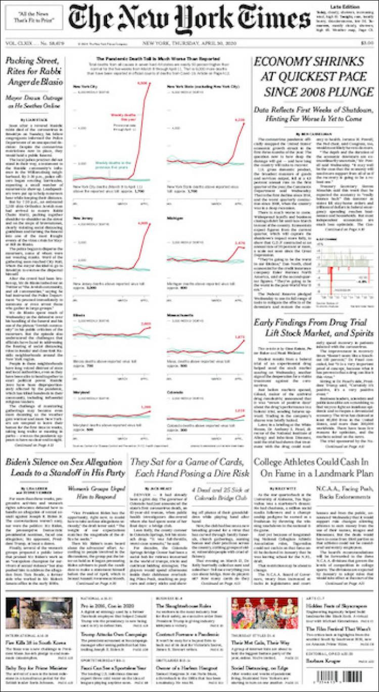 Tapas de diarios, New York Times, jueves 30 de abril de 2020