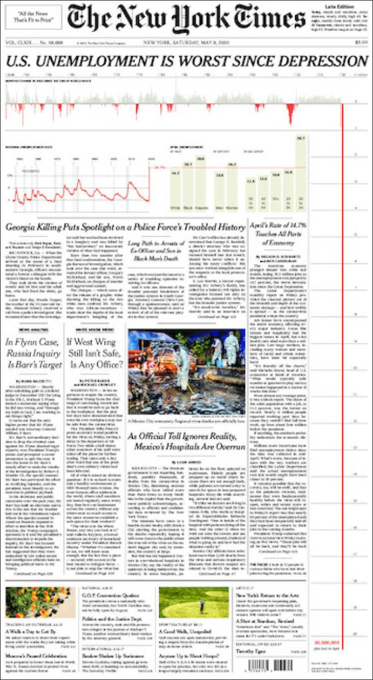 Tapas de diarios, The New York times, sábado 9 de mayo de 2020	