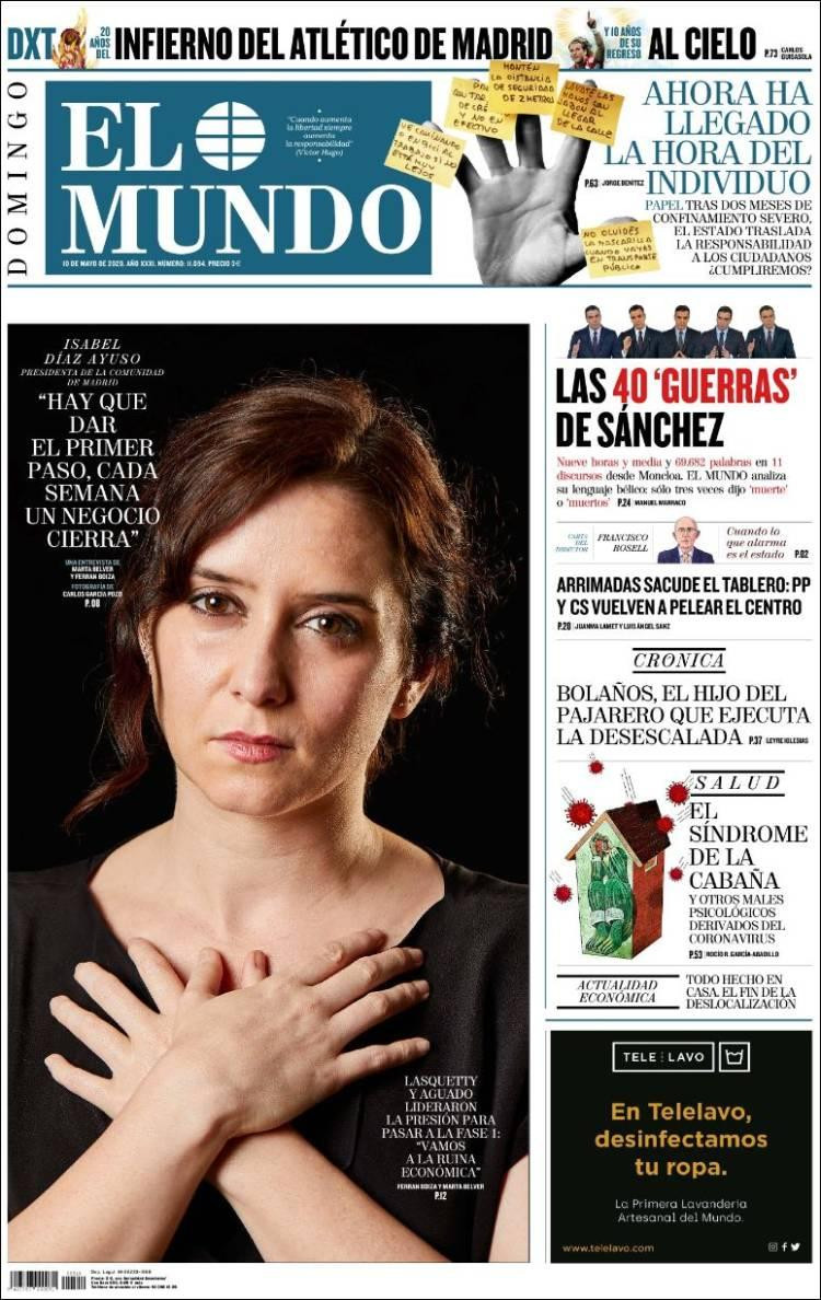 Tapa de diarios, El mundo, domingo 10 de mayo de 2020	