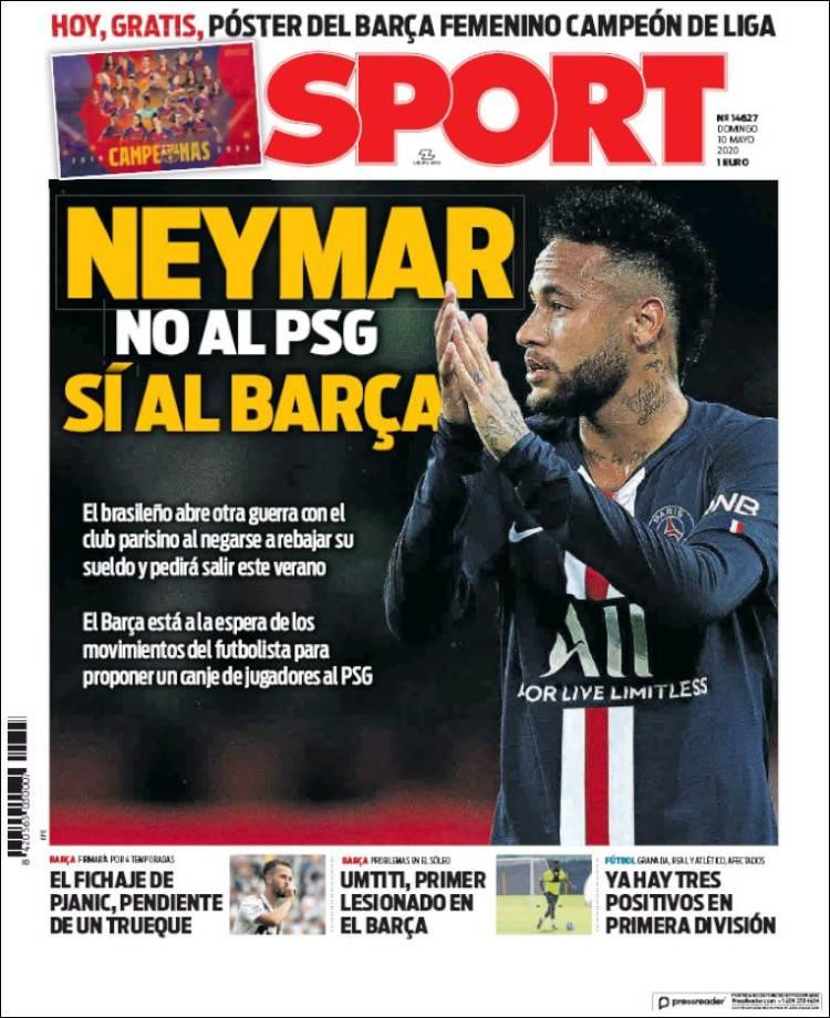 Tapa de diarios, Sport, domingo 10 de mayo de 2020	