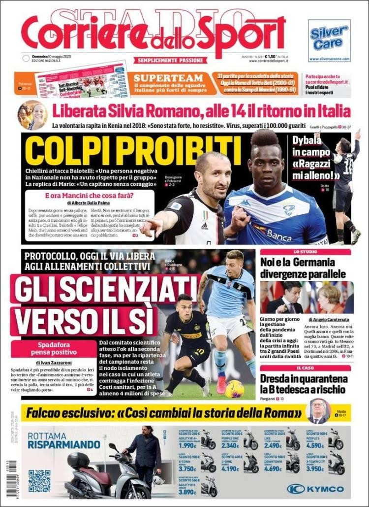 Tapa de diarios, Corriere dello sport, domingo 10 de mayo de 2020	