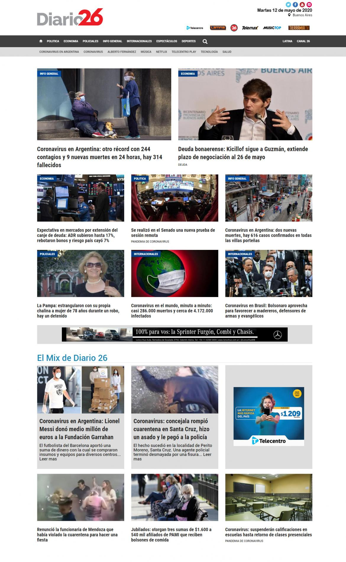 Tapas de diarios, Diario 26, martes 12 de mayo de 2020