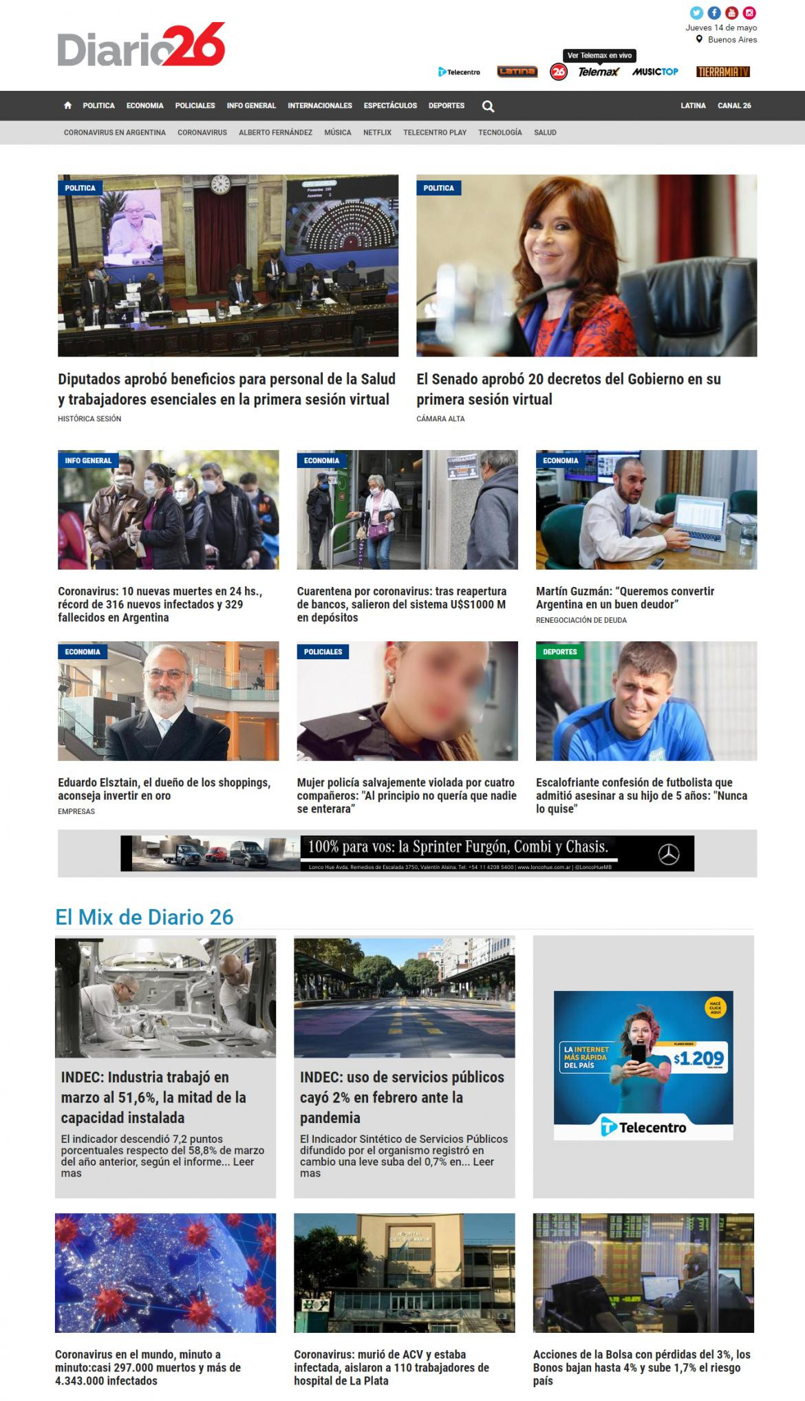 Tapas de diarios, Diario 26, jueves 14 de mayo de 2020