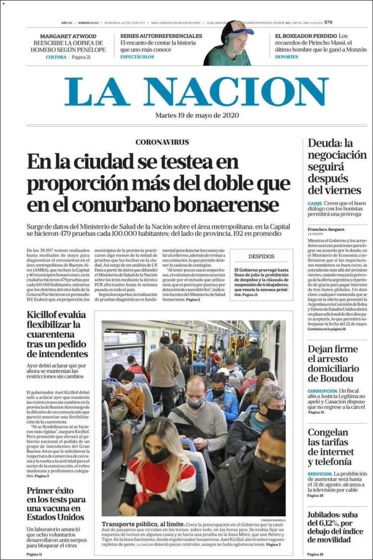 Tapas de diarios, La Nación, martes 19 de mayo de 2020