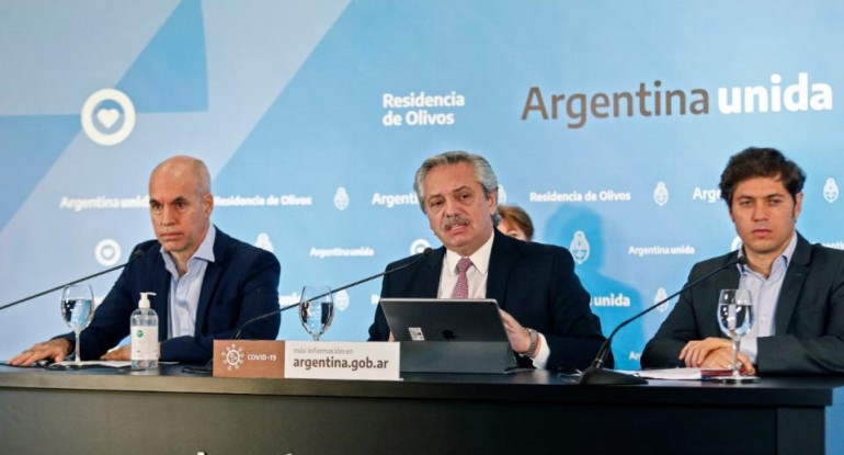 Kicillof, Alberto Fernández y Larreta, coronavirus en Argentina