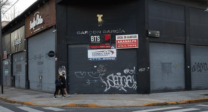 Negocios cerrados y en alquiler en la zona de Villa Crespo, cuarentena en Argentina