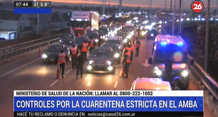 Cuarentena, colas y demoras en Puente La Noria por estrictos controles de circulación, Canal 26	