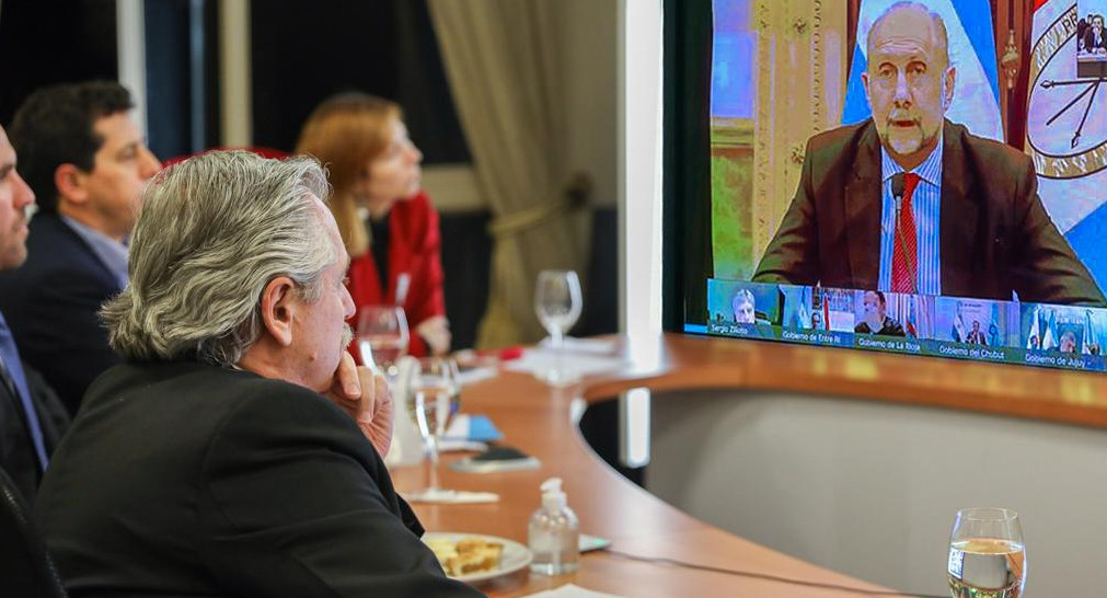 Alberto Fernández, presidente, teleconferencia con gobernadores, NA