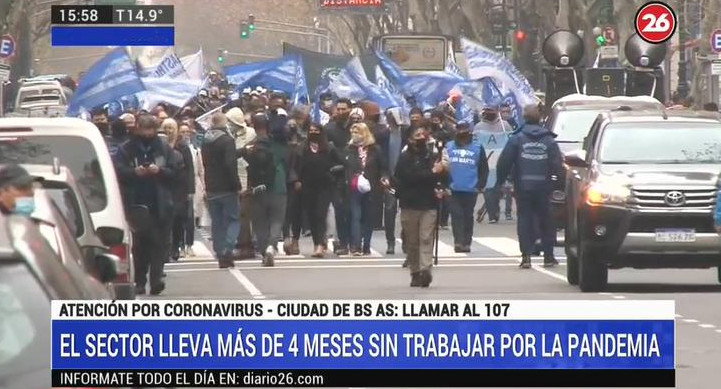 Protesta de hoteleros y gastronómicos en el centro porteño, Canal 26