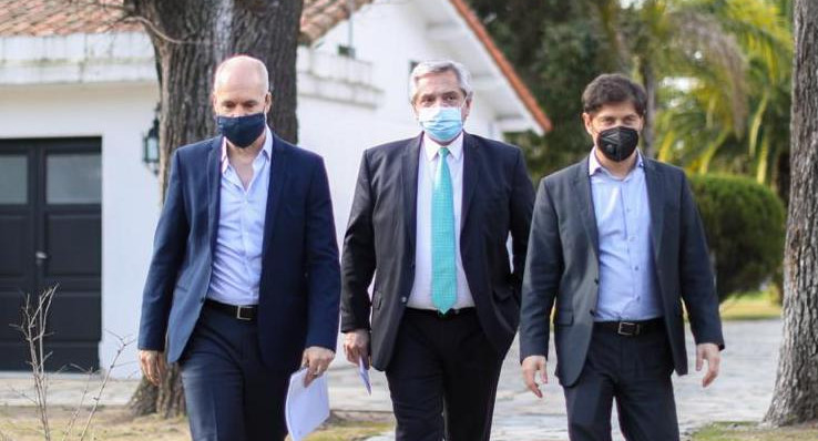 Horacio Rodríguez Larreta, Alberto Fernández y Axel Kicillof, NA