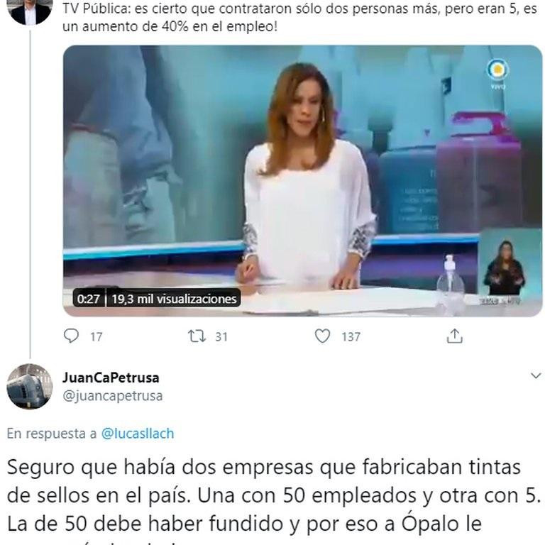 Tweet informe de la TV Pública