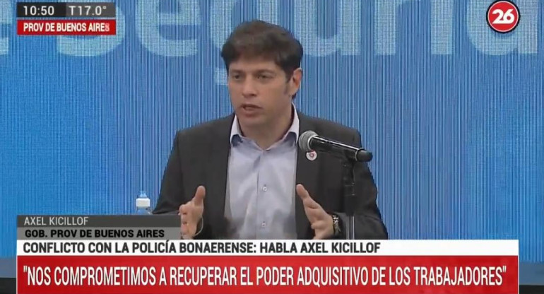 Anuncio de Axel Kicillof por mejoras en la Policía Bonaerense