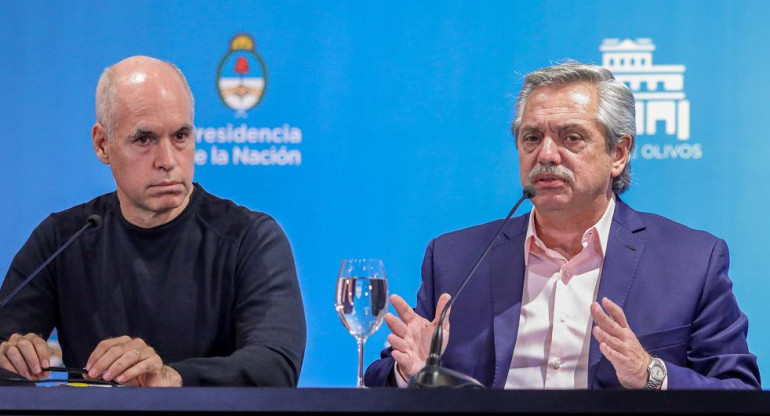 Horacio Rodríguez Larreta y Alberto Fernández, conferencia, NA