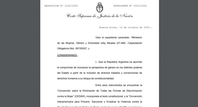 Reciente resolución de la Corte Suprema de Justicia, DOCUMENTO