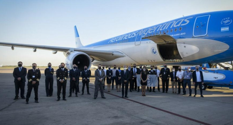 Avión de Aerolíneas Argentinas que viaja Rusia para traer la vacuna Sputnik V