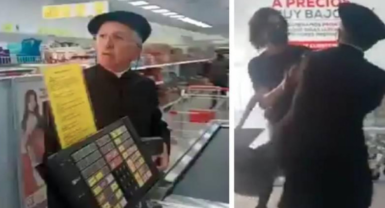 Cura a los golpes por no usar barbijo en supermercado, Colombia