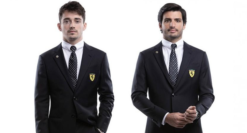 Carlos Sainz y Charles Leclerc, pilotos de Ferrari, Fórmula 1, Armani, Foto: Ferrari