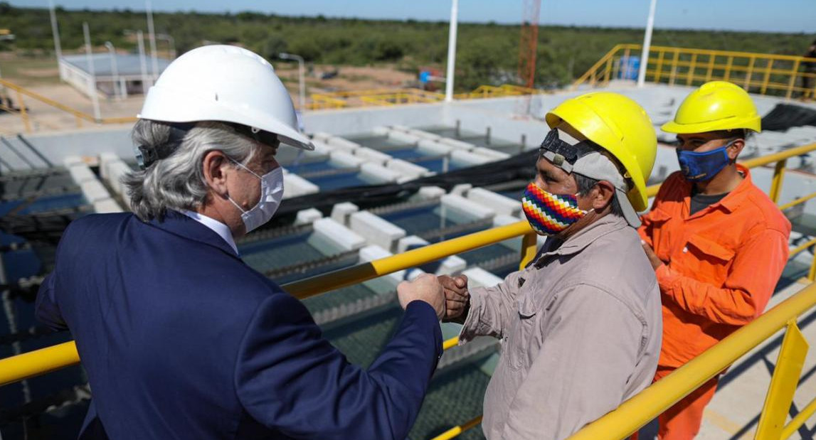 Alberto Fernández, presidente de Argentina, acueducto en Chaco, Foto Presidencia