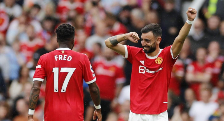 Festejo de Bruno Fernandes para Manchester United ante Leeds, REUTERS