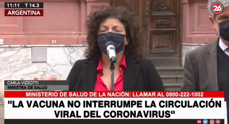 Declaraciones de Carla Vizzotti, Canal 26