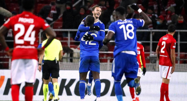 Festejo del Leicester ante el Spartak Moscu, AGENCIA EFE