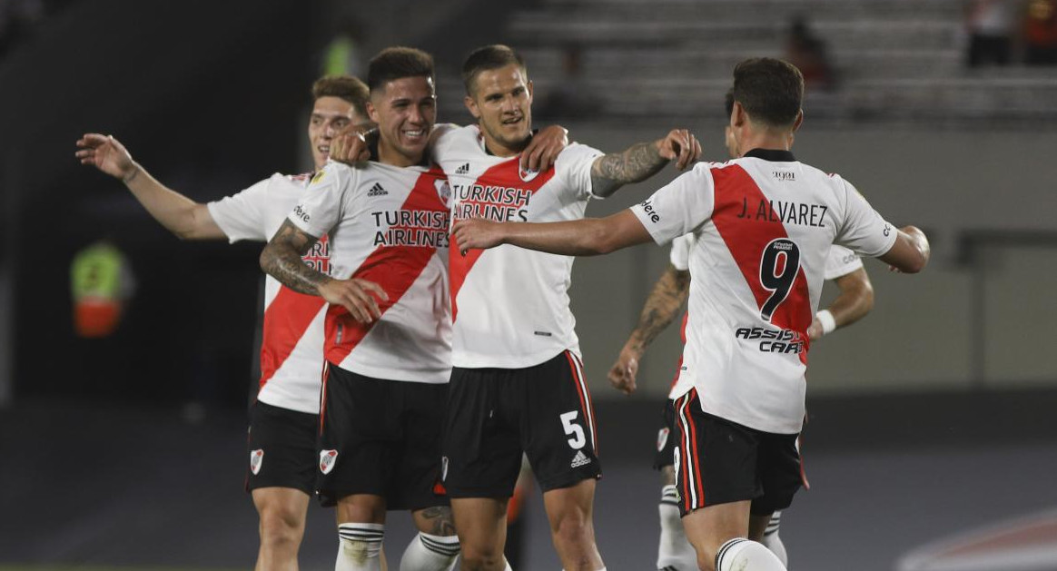 Festejo de River ante Argentinos Juniors por la Liga Profesional de Fútbol