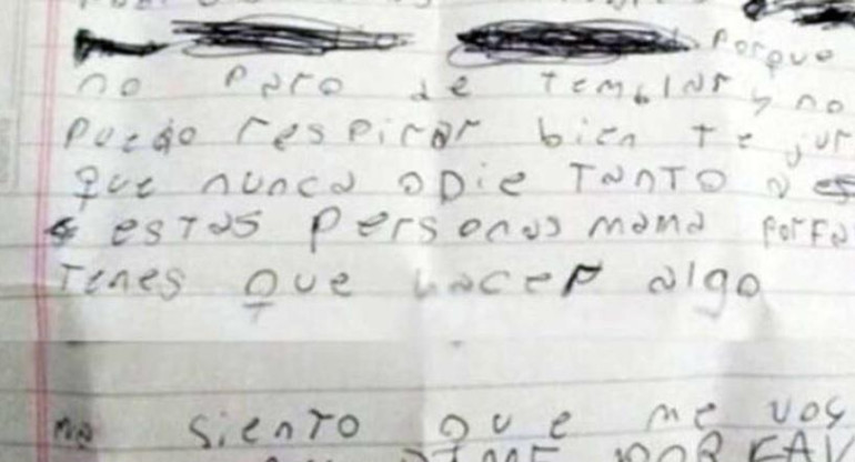 La carta que la nena le escribió a su mamá. Foto: gentileza El Doce	