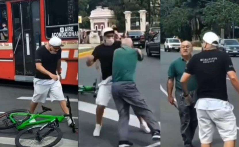 Un automovilista y un ciclista protagonizaron una violenta pelea en Palermo, captura de video, foto NA