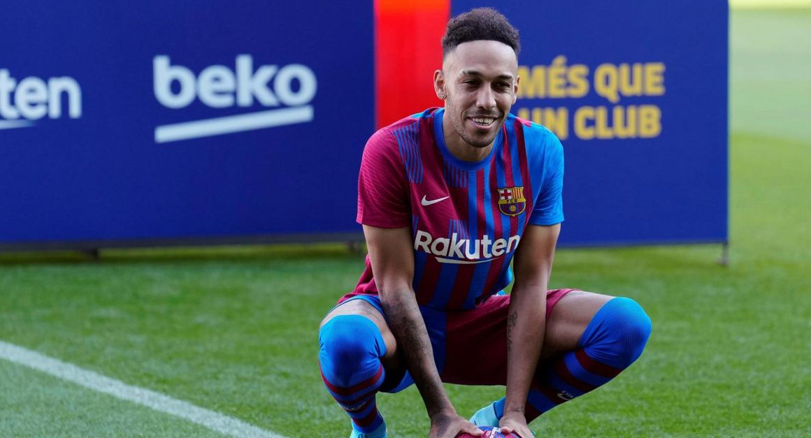 Aubameyang presentado en el FC Barcelona. EFE.