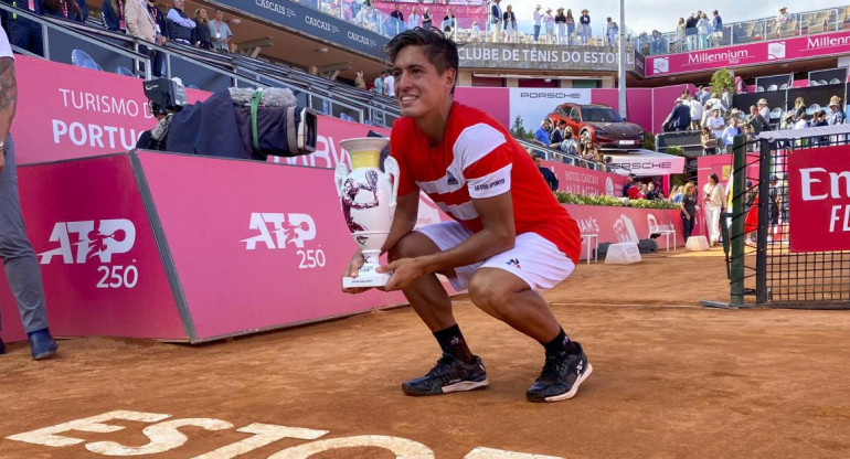 Sebastián Báez, tenis, festejo, final de ATP de Estoril, foto NA	