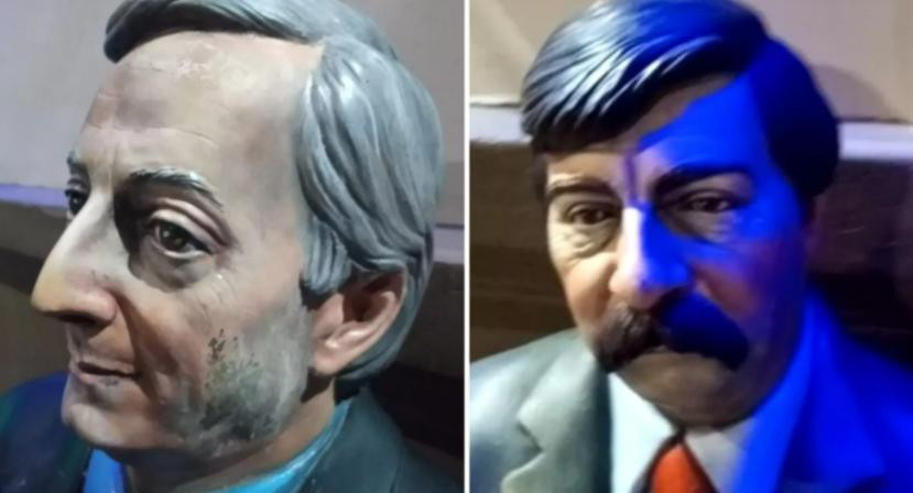 Estatuas de Néstor Kirchner y Freddy Martínez en Río Gallegos. Foto: NA.