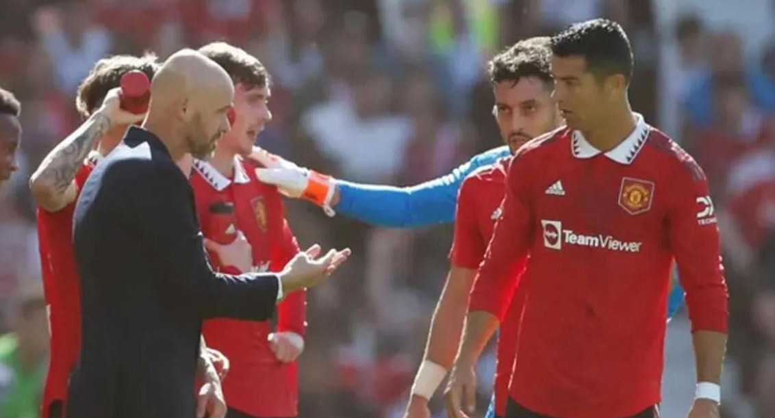 Erik Ten Hag y Cristiano Ronaldo. Foto: EFE.