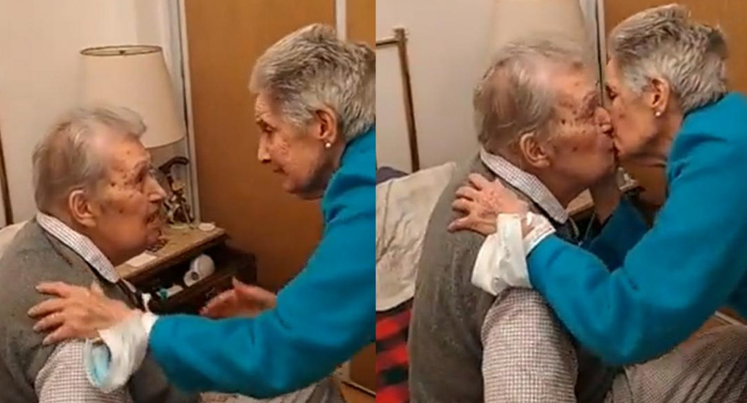 Abuelitos se reencuentran tras una internación. Foto: captura de video