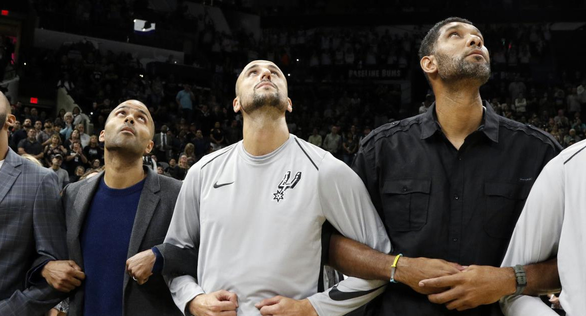 Tony Parker, Emanuel Ginóbili y Tim Duncan. Foto: NA.