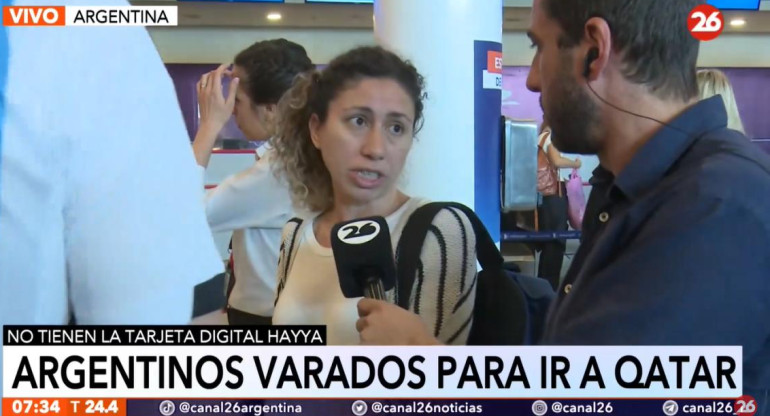 Argentinos varados en Ezeiza denuncian irregularidades en el relevo de visas. Foto: Canal26.