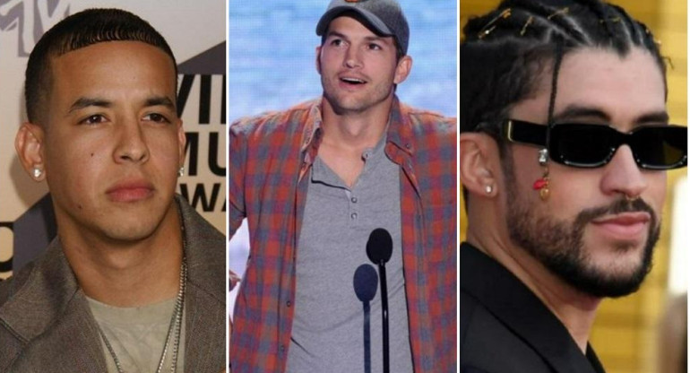 Daddy Yankee, Ashton Kutcher, Bad Bunny. Fotos: archivo.