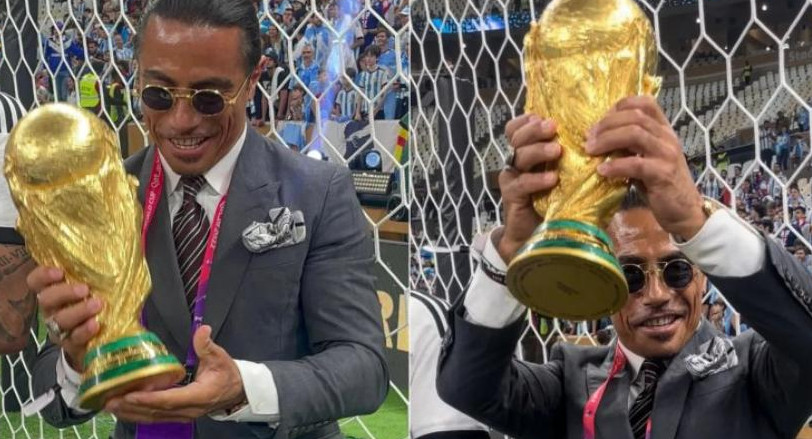 Salt Bae con la Copa del Mundo. Foto: NA.