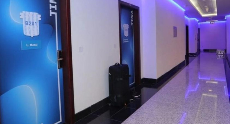 Habitación de Lionel Messi en la Universidad de Qatar durante el Mundial. Foto: NA.