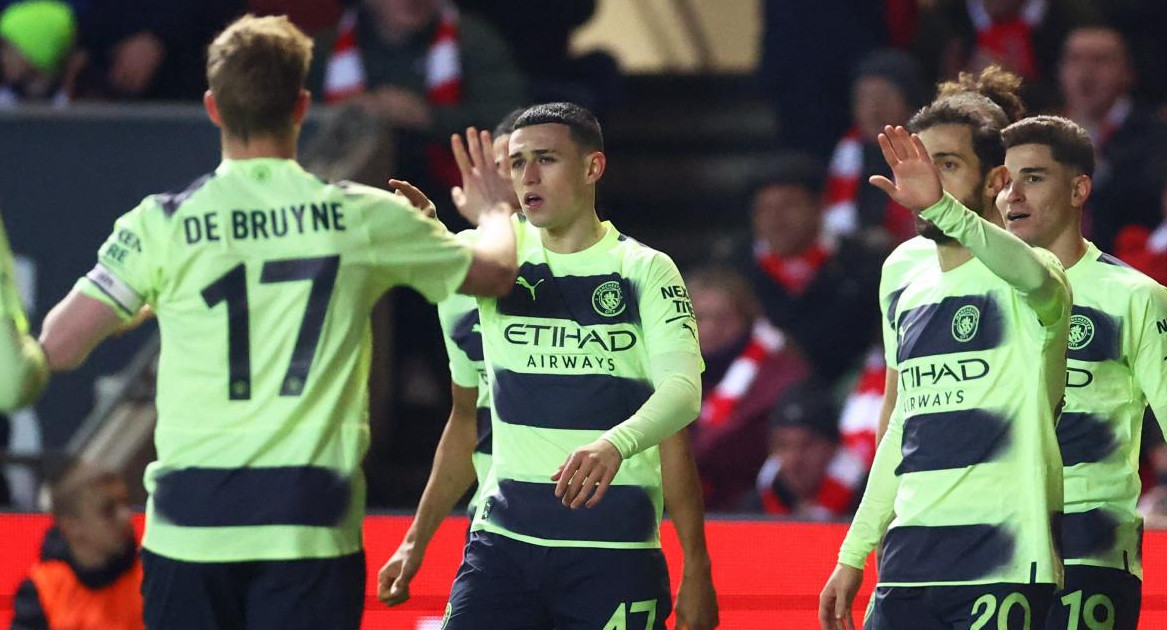 Festejo del Manchester City ante el Bristol City por la FA Cup. Foto: REUTERS.