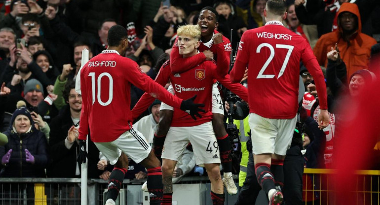 Festejo de Garnacho para el Manchester United ante el West Ham por la FA Cup.