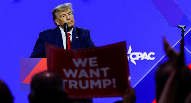 Donald Trump, durante su discurso en la CPAC. Foto: Reuters. 