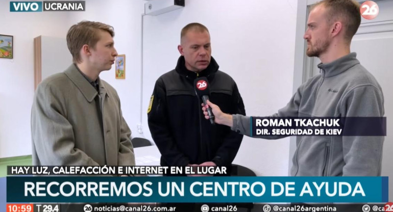 Canal 26 entrevistando al Director de Seguridad de Kiev.