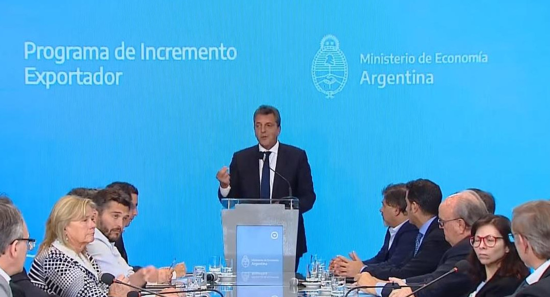 Sergio Massa, anuncia el "Programa de Incremento de las Exportaciones" Foto NA: imagen video